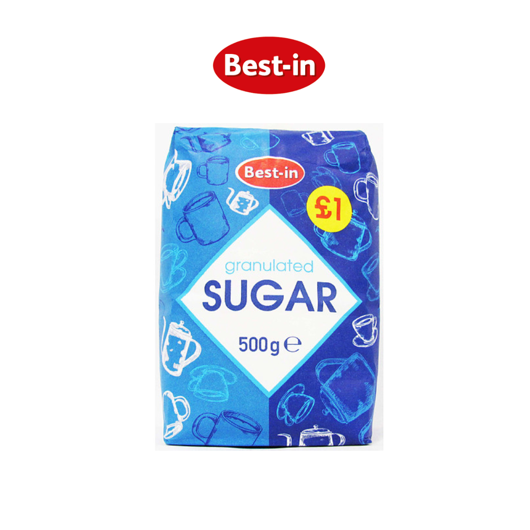 Bag of Best-in granulated sugar on a white background