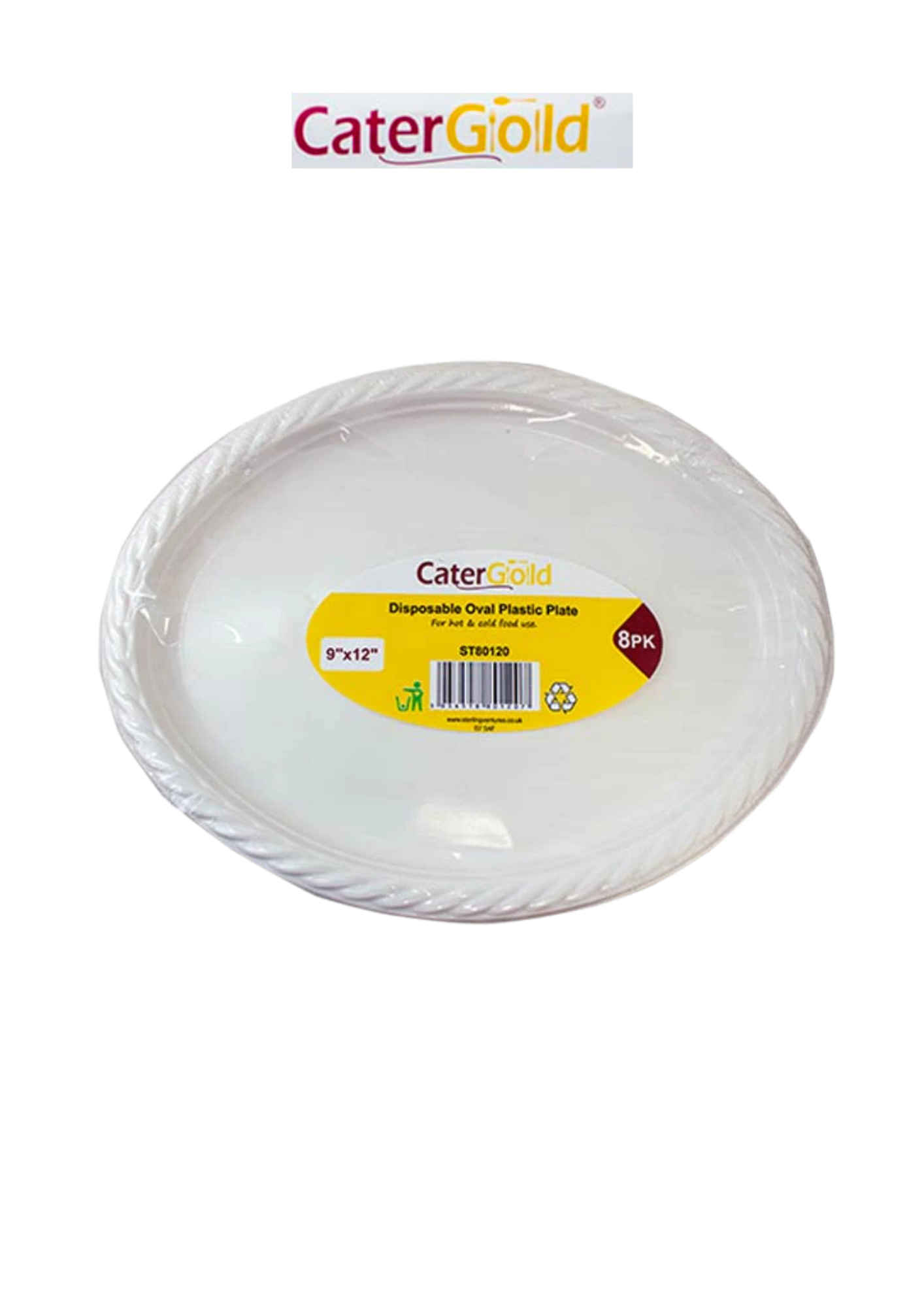 Cater Gold Reusable Oval Plastic Plate 9" x 12" - 8pk