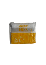 Pack of heavy-duty forks with a clear plastic bag on a white background