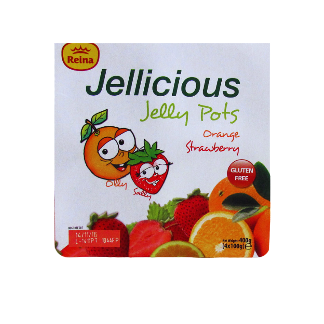 Reina Jellicious Jelly Pots Orange and Strawberry 4 x 100g