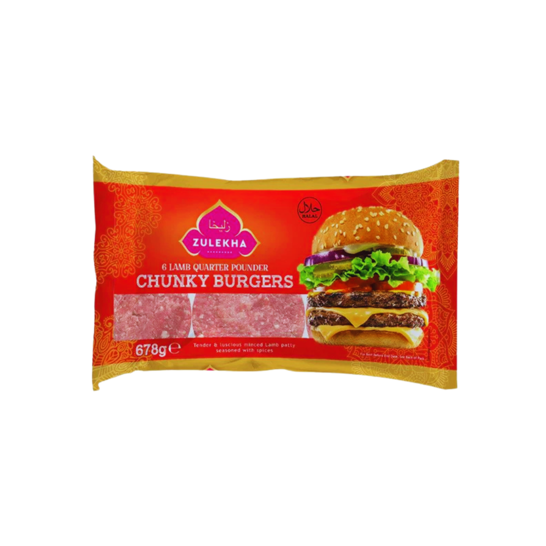 Zulekha 6 Lamb Quarter Pounder Chunky Burgers 678g