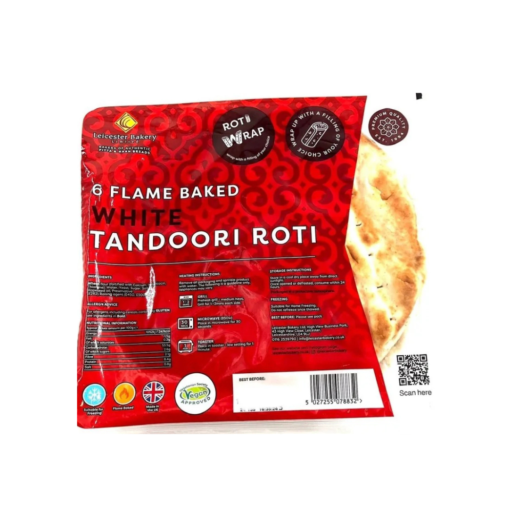 Leicester Bakery 6 Flame Baked White Tandoori Roti