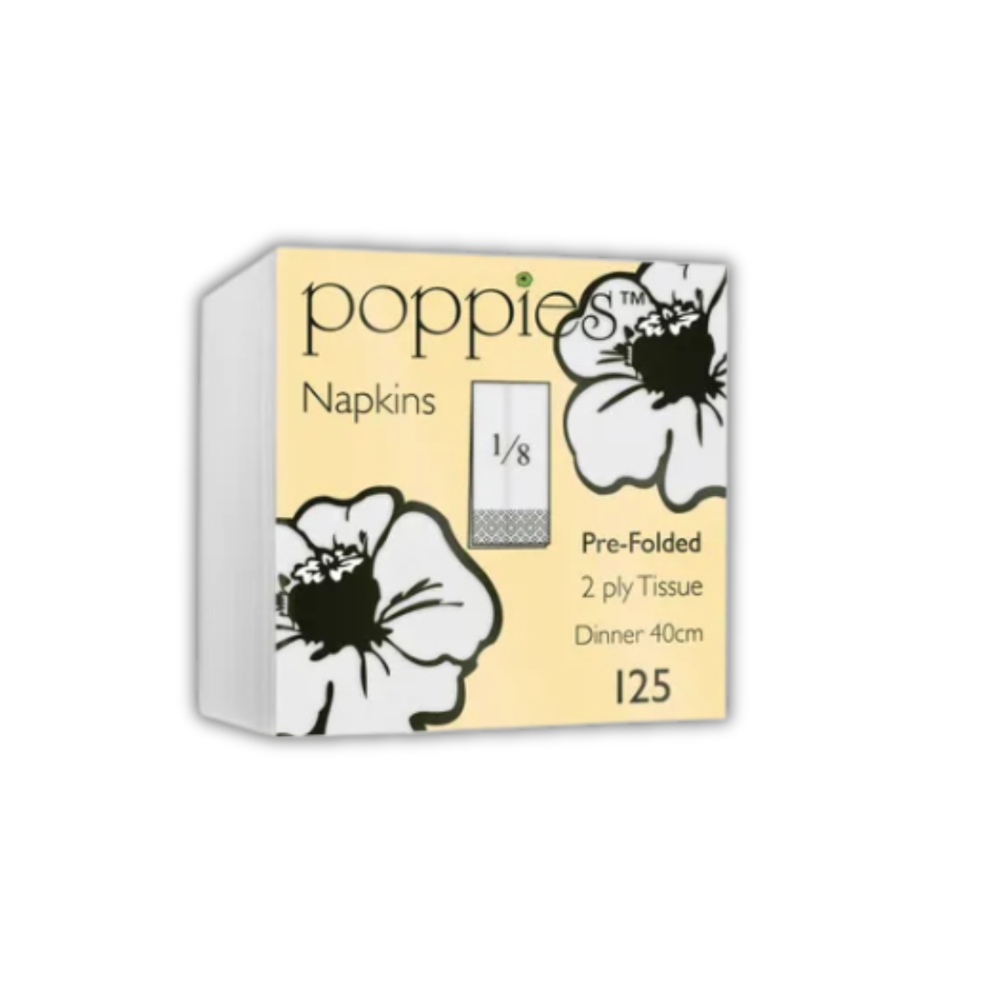 Poppies 2-Ply Napkins 8 Fold 40cm White