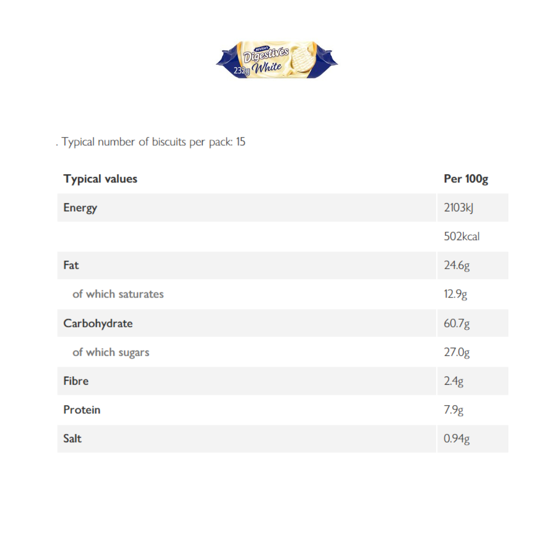 McVitie's White Chocolate Digestive Biscuits – 232g