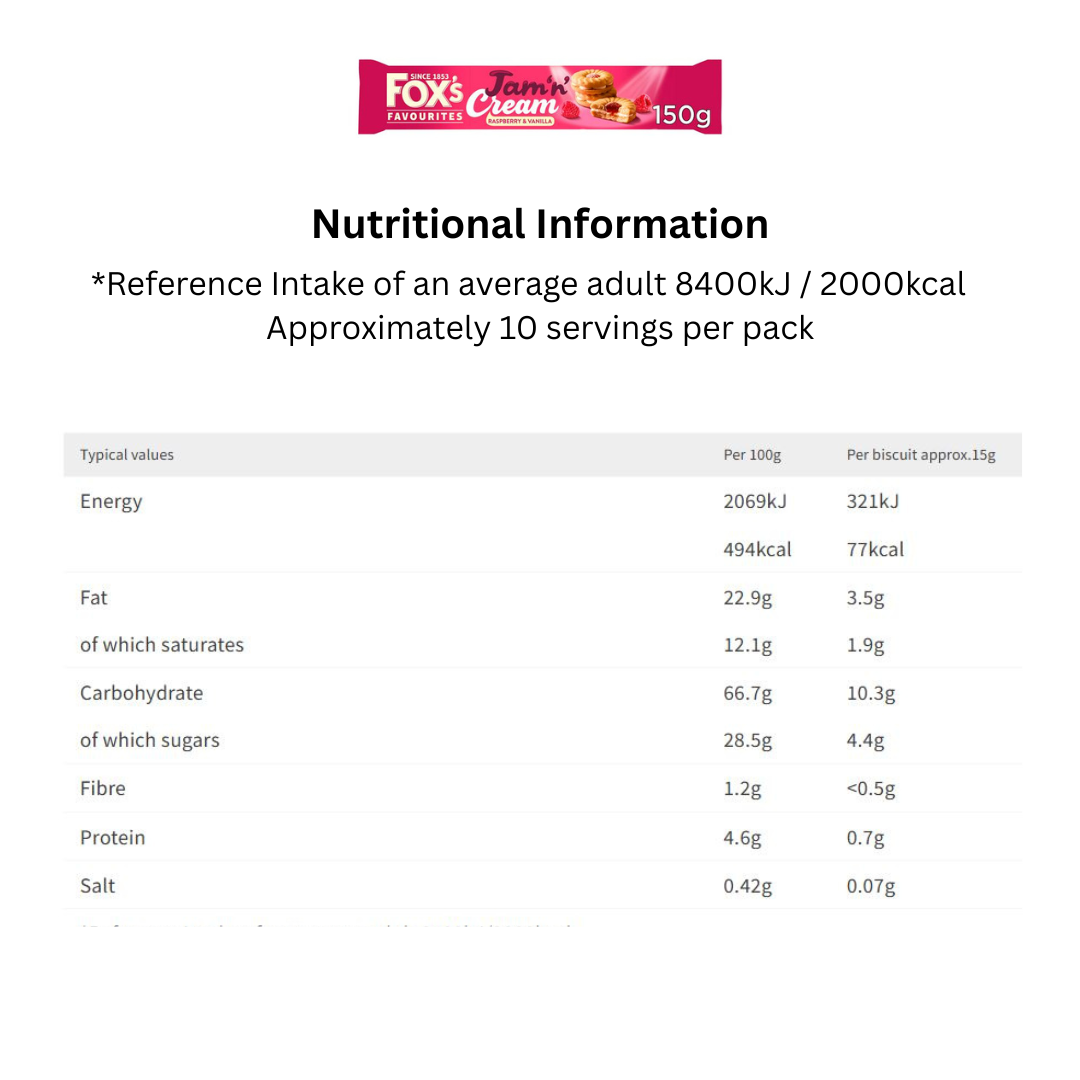 Fox's Jam 'n' Cream Raspberry and Vanilla Biscuits – 150g