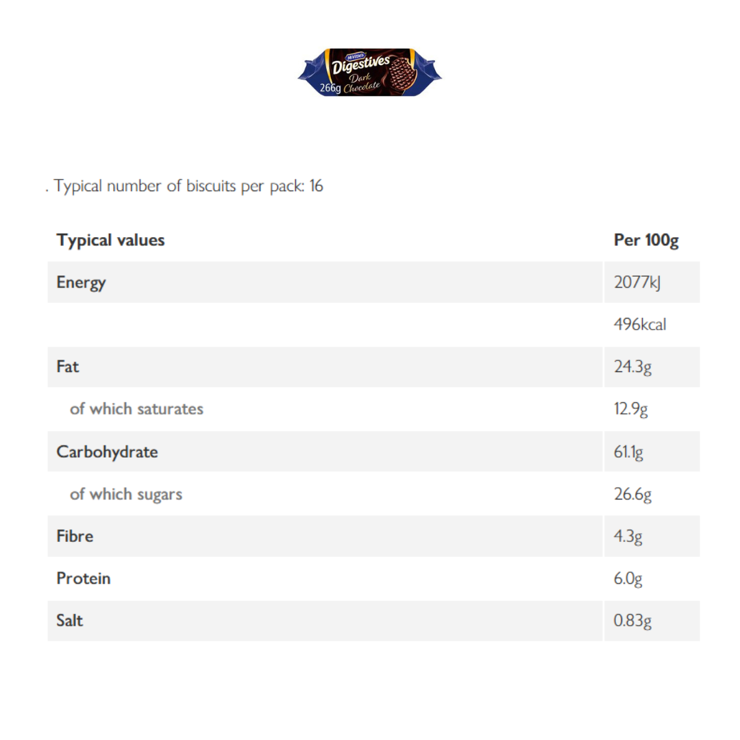 McVitie's Dark Chocolate Digestive Biscuits – 266g
