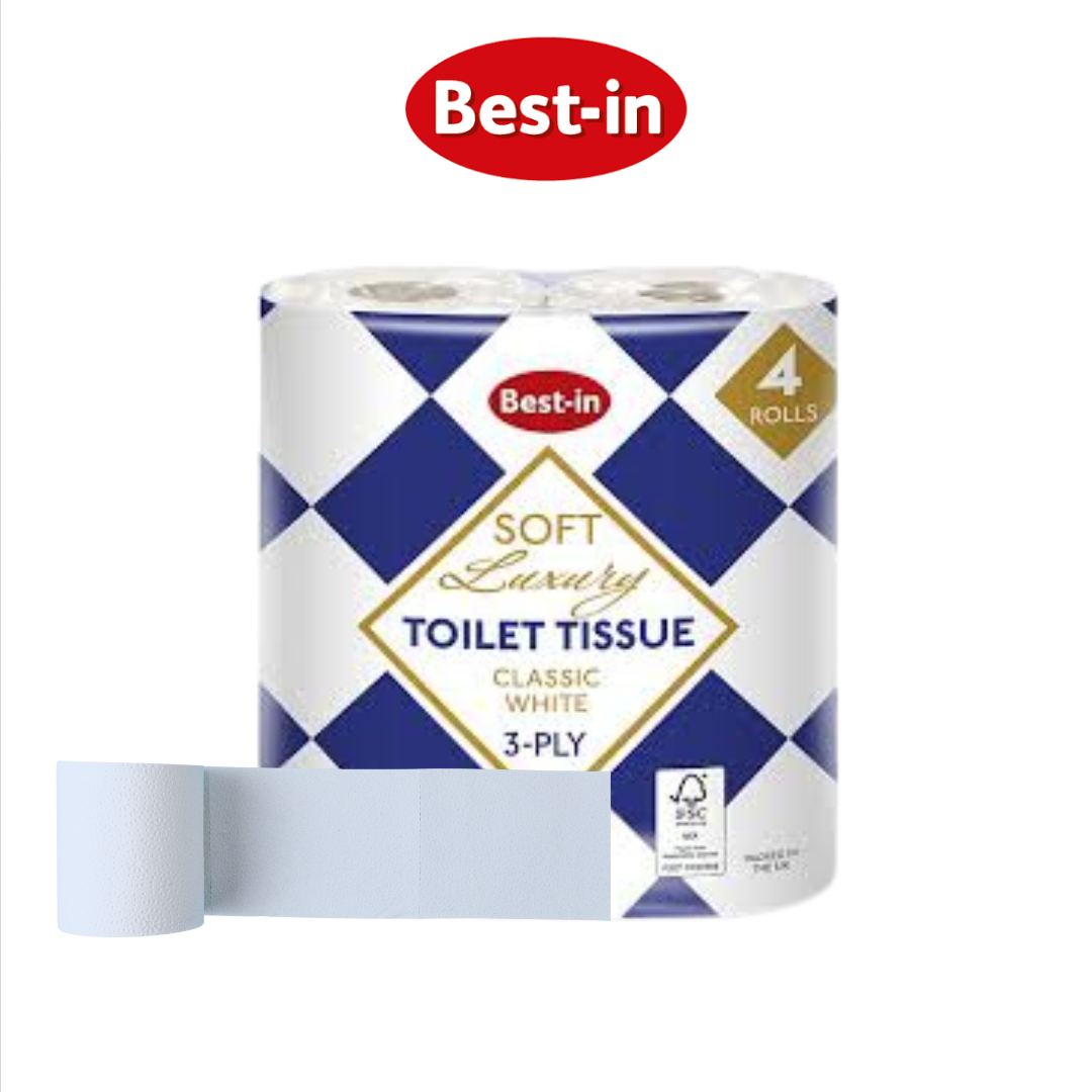 Best-in Luxury 4 Toilet Rolls - White -  3-Ply Tissue