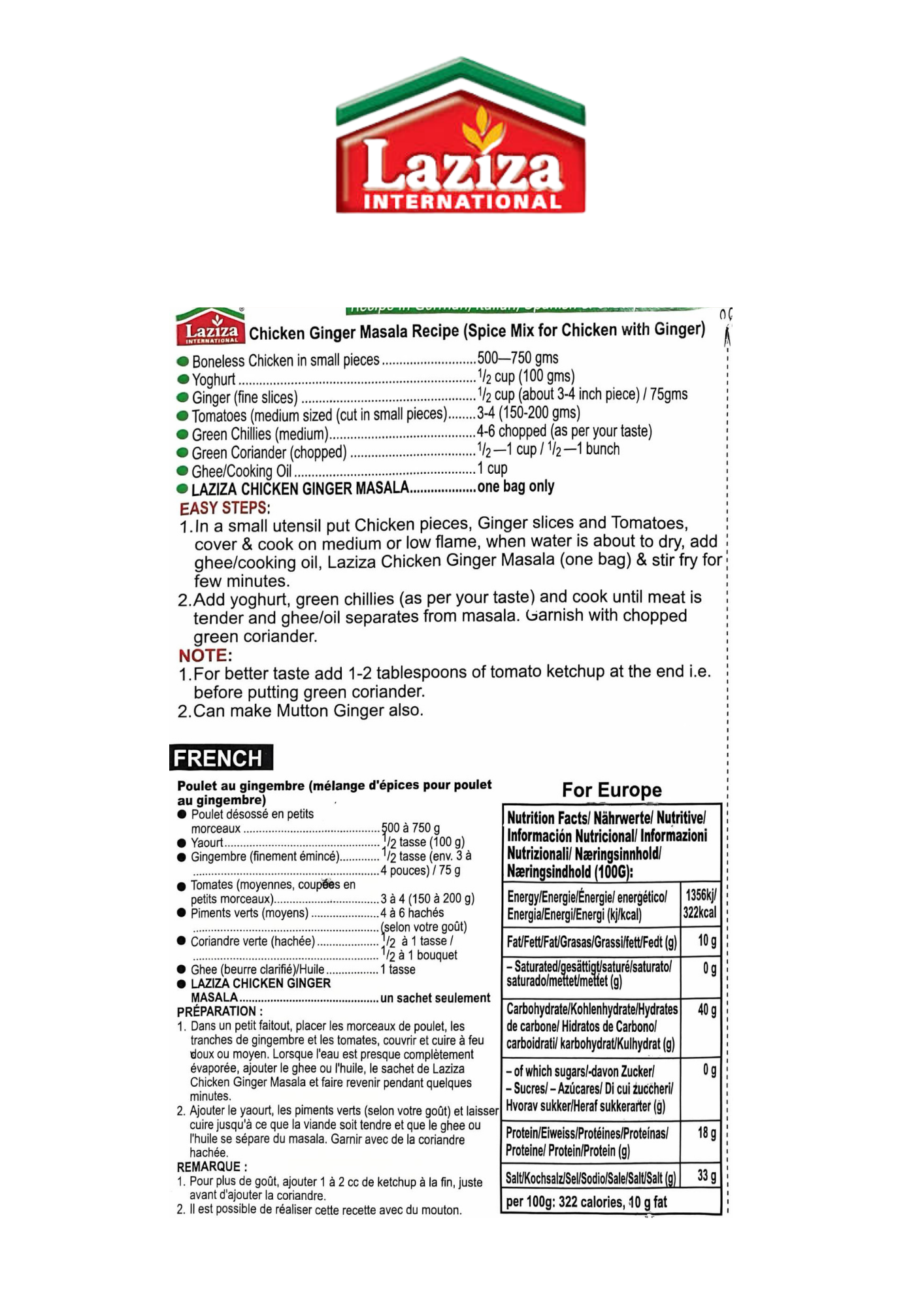 Laziza Chicken Ginger Masala