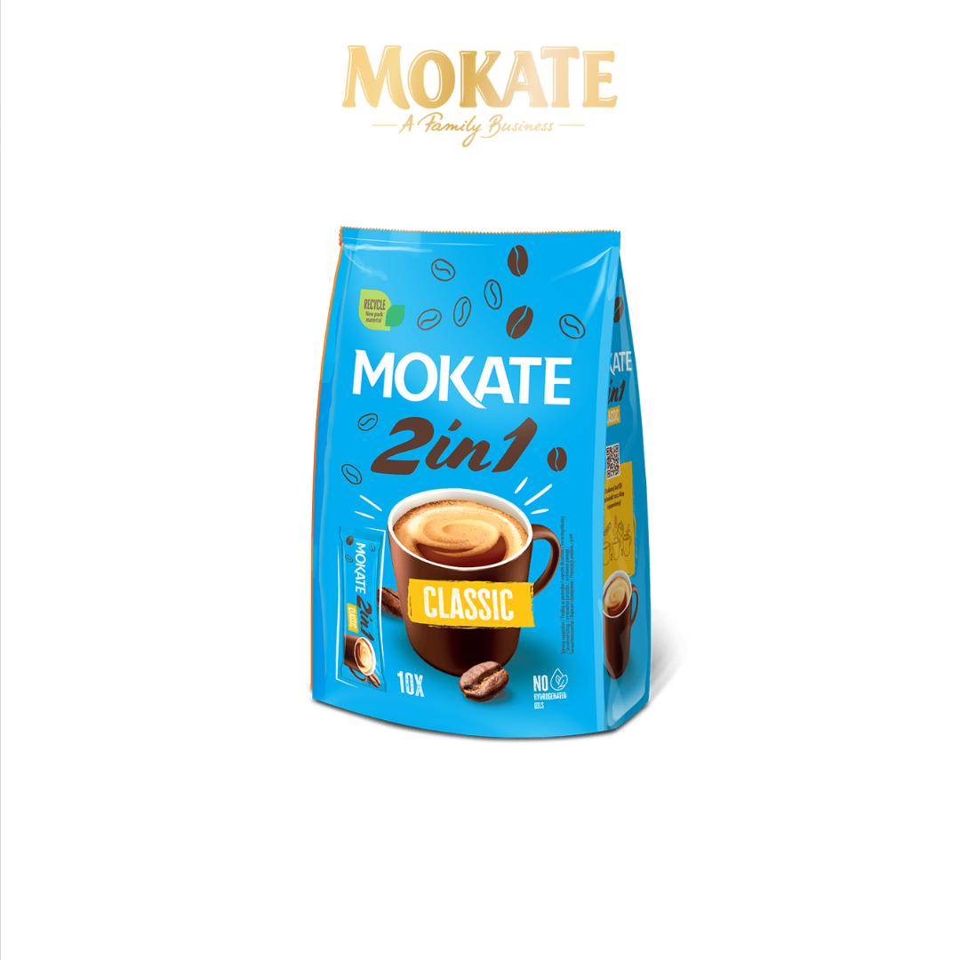 Mokate 2in1 coffee package on a white background