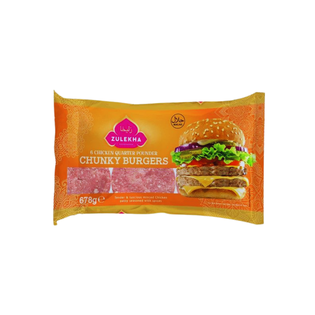 Zulekha 6 Chicken Quarter Pounder Chunky Burgers 678g