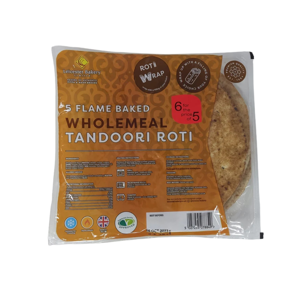 Leicester Bakery 6 Flame Baked Wholemeal Tandoori Roti