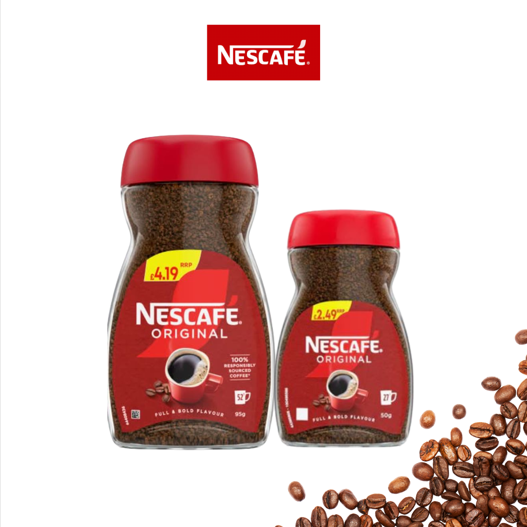 Nescafé Original Instant Coffee - 95g & 50g Glass Jar - Rich & Smooth Blend