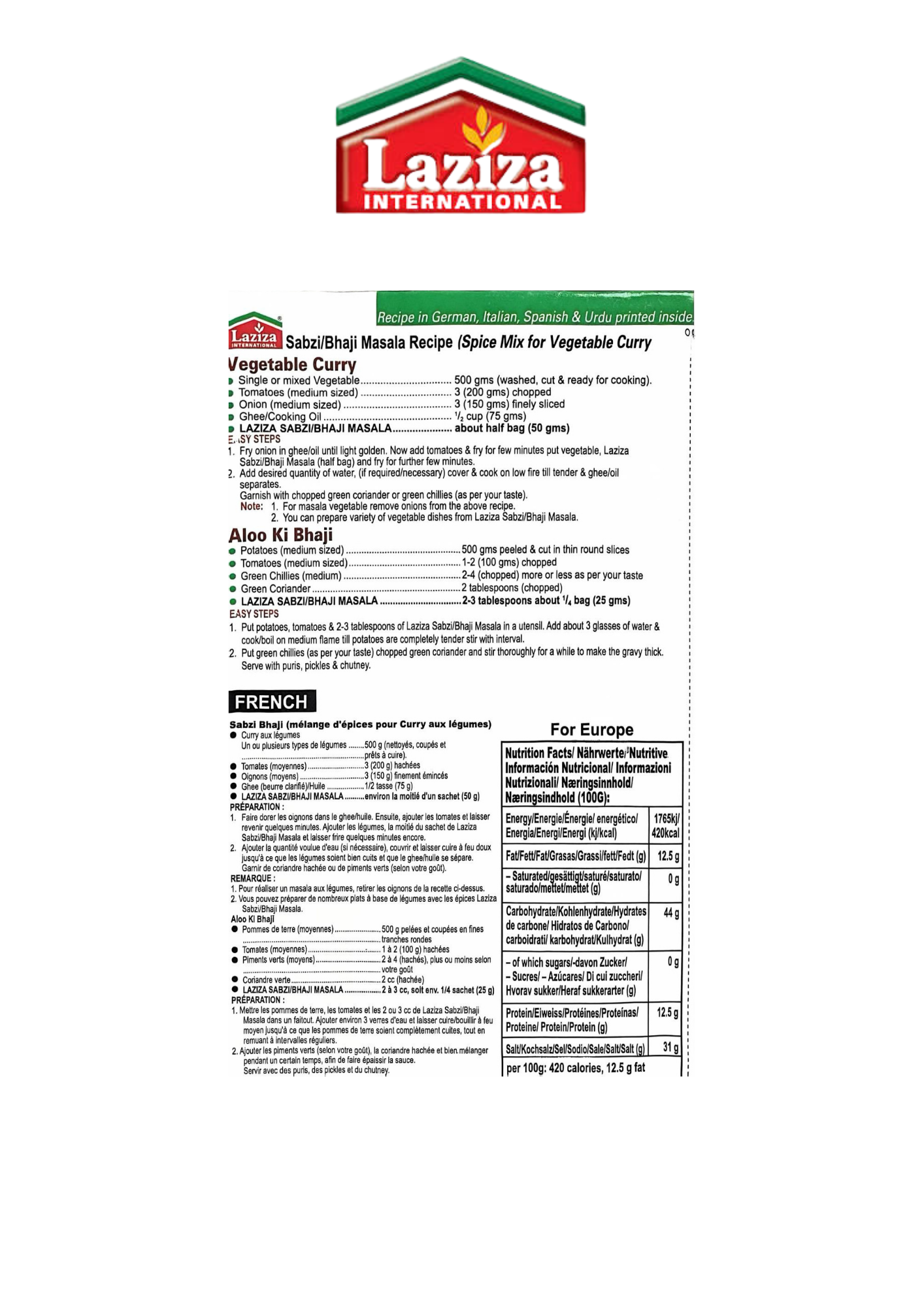 Laziza Sabzi Bhaji Masala