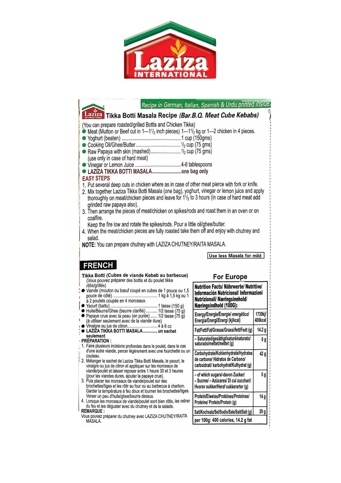 Laziza Tikka Botti Masala