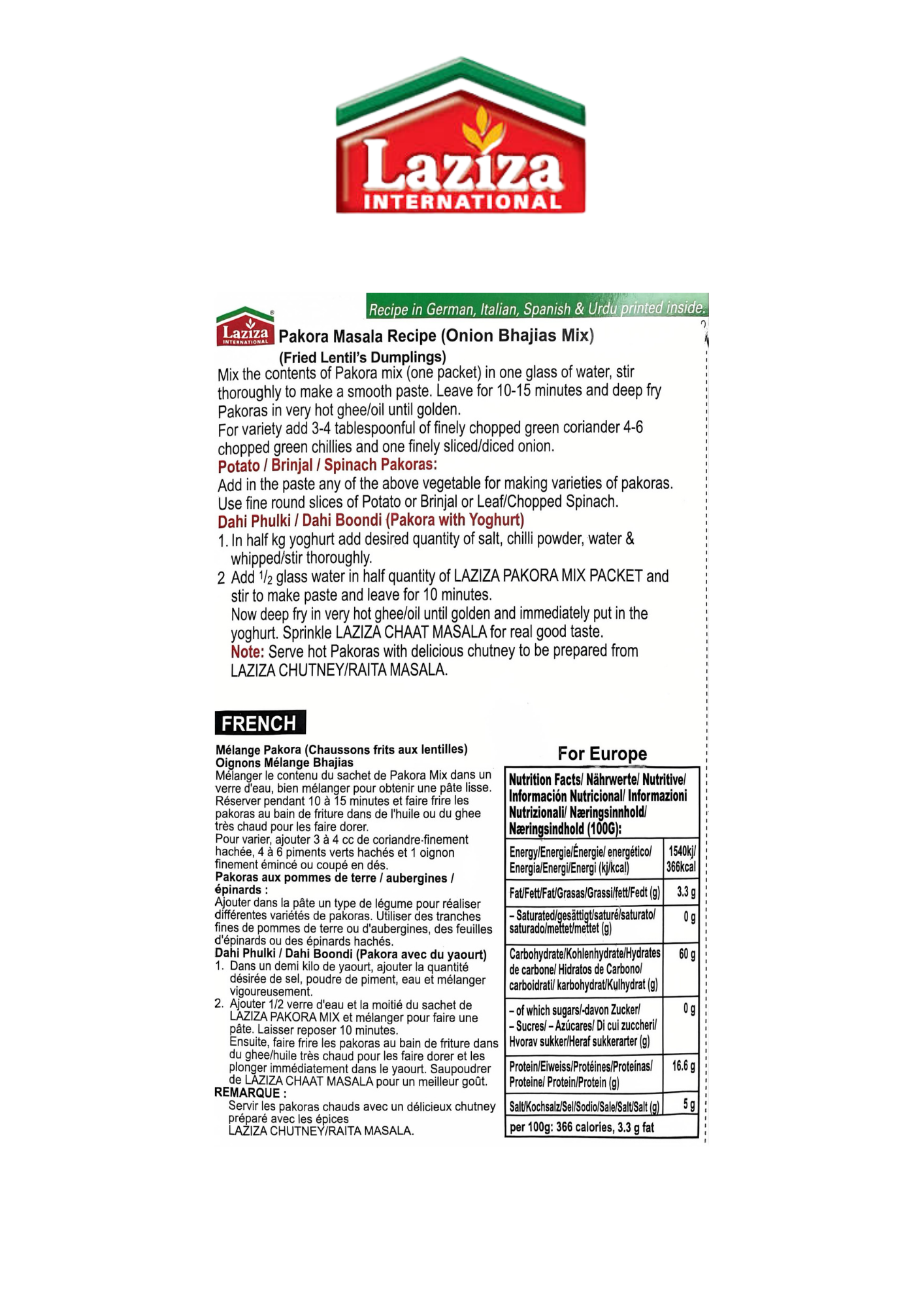 Laziza Pakora Mix - Onion Bhajias Mix