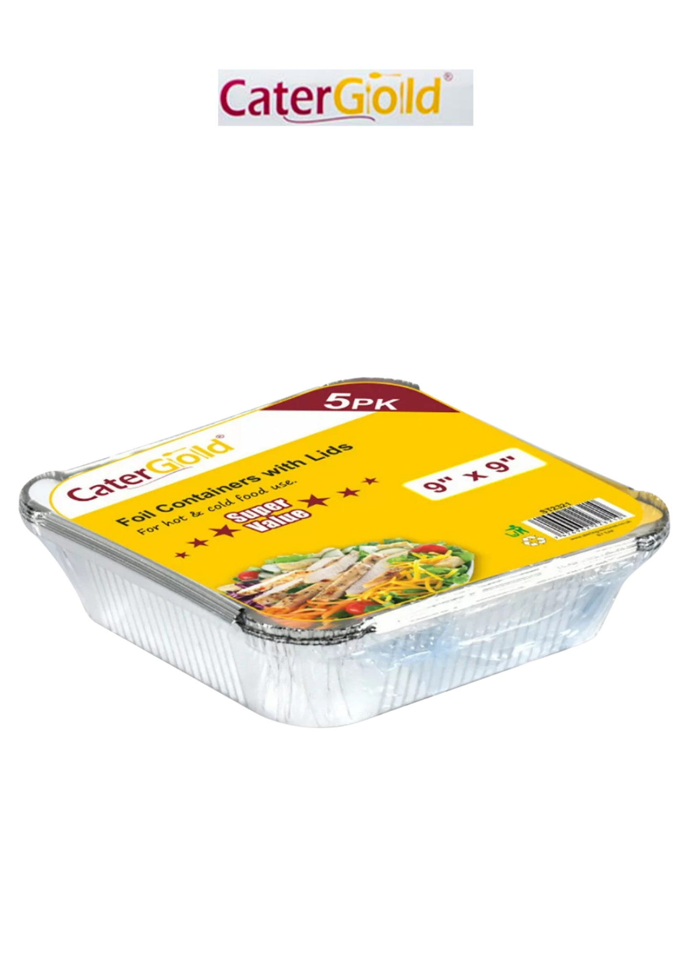 Cater Gold Foil Container with Lids – 5 Pack 9 x 9"